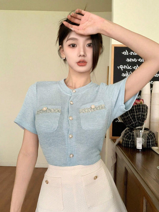 SHEIN DAZY Color-Block Pocket Tee