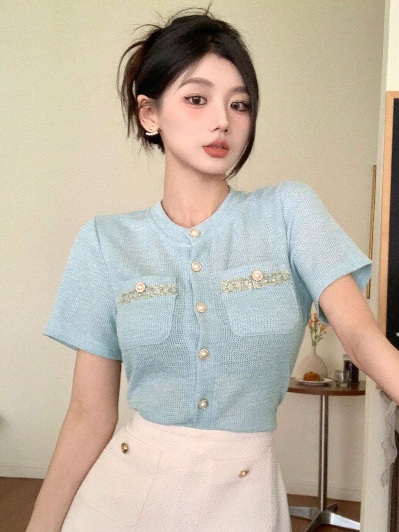 SHEIN DAZY Color-Block Pocket Tee