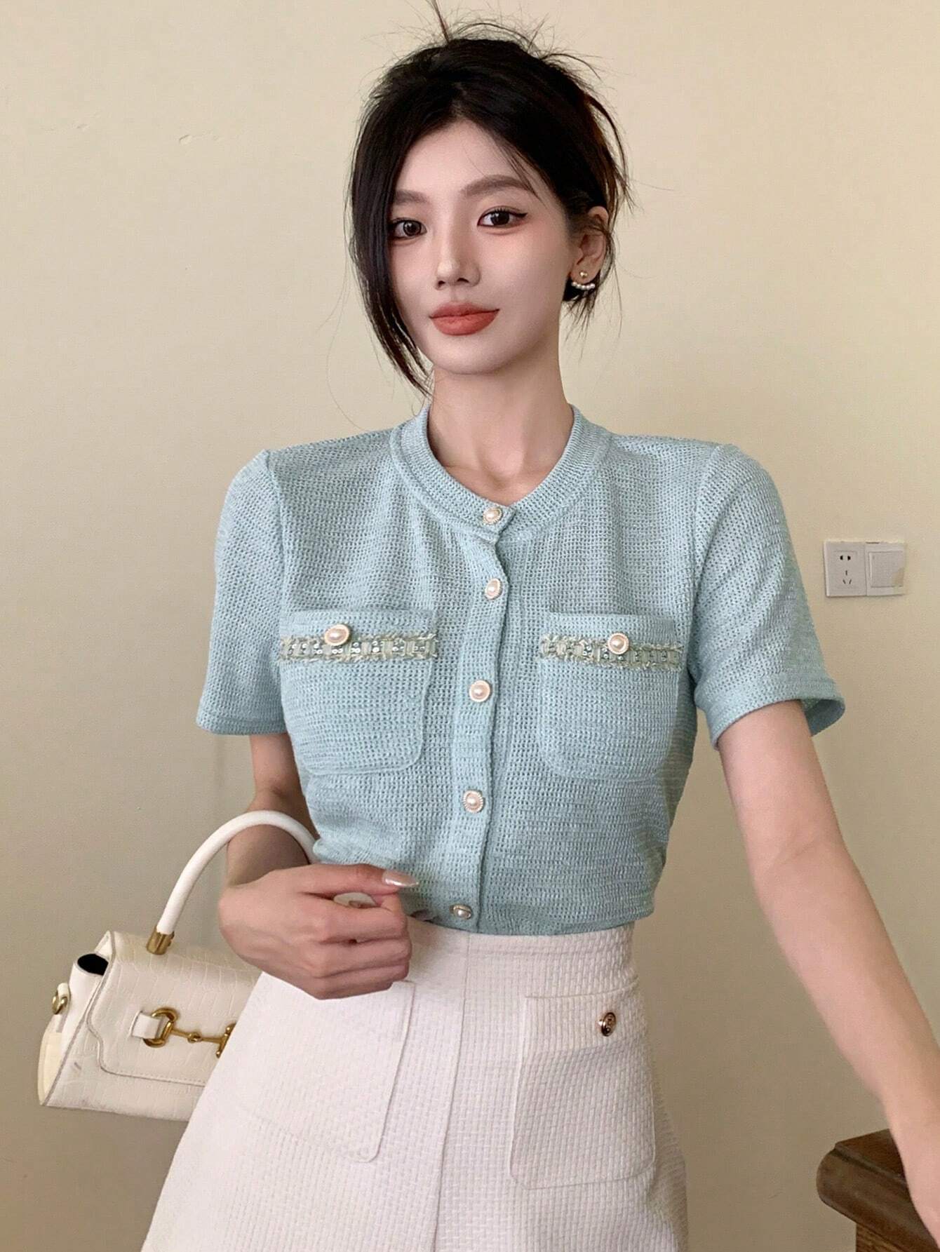 SHEIN DAZY Color-Block Pocket Tee