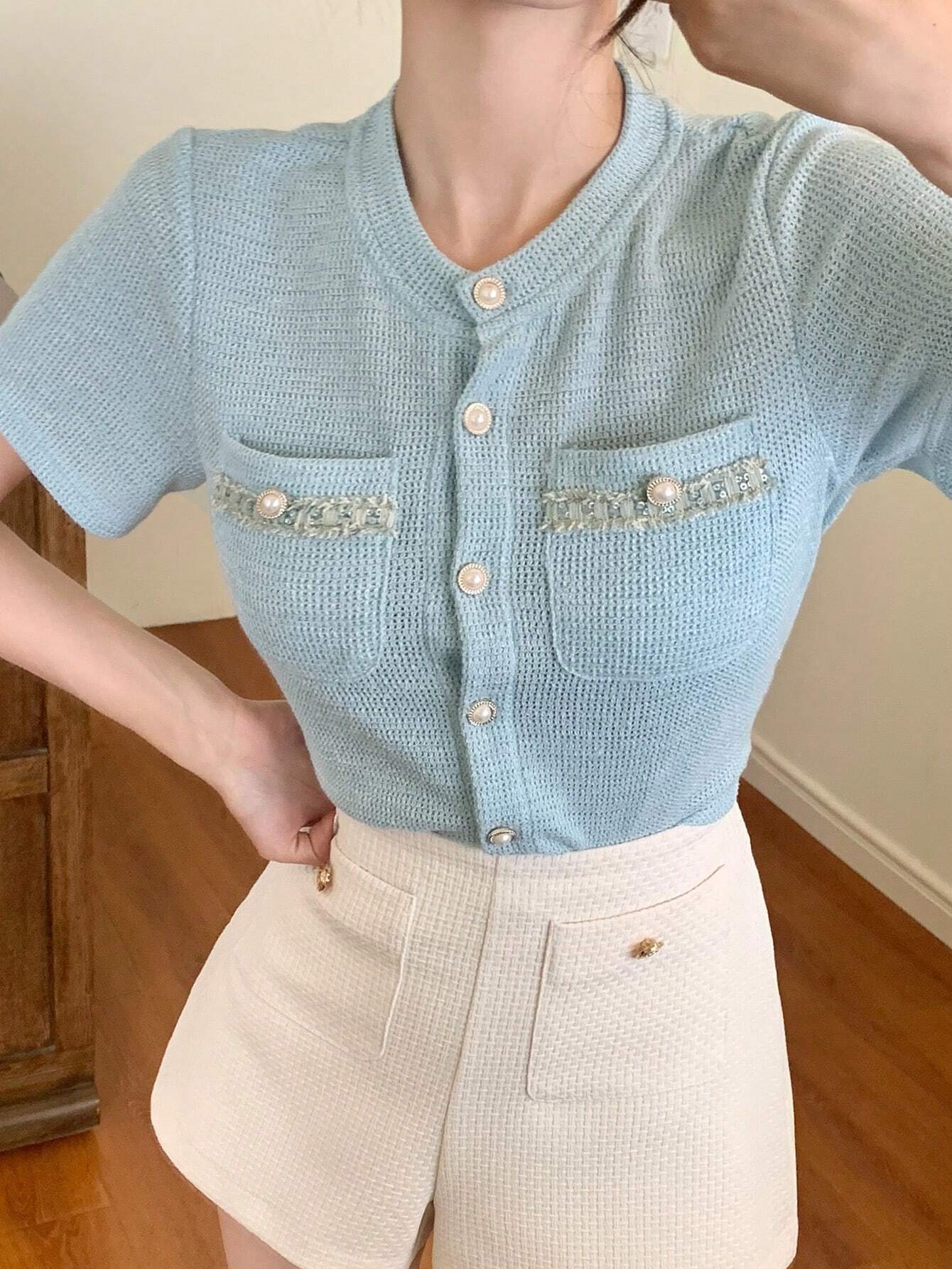 SHEIN DAZY Color-Block Pocket Tee