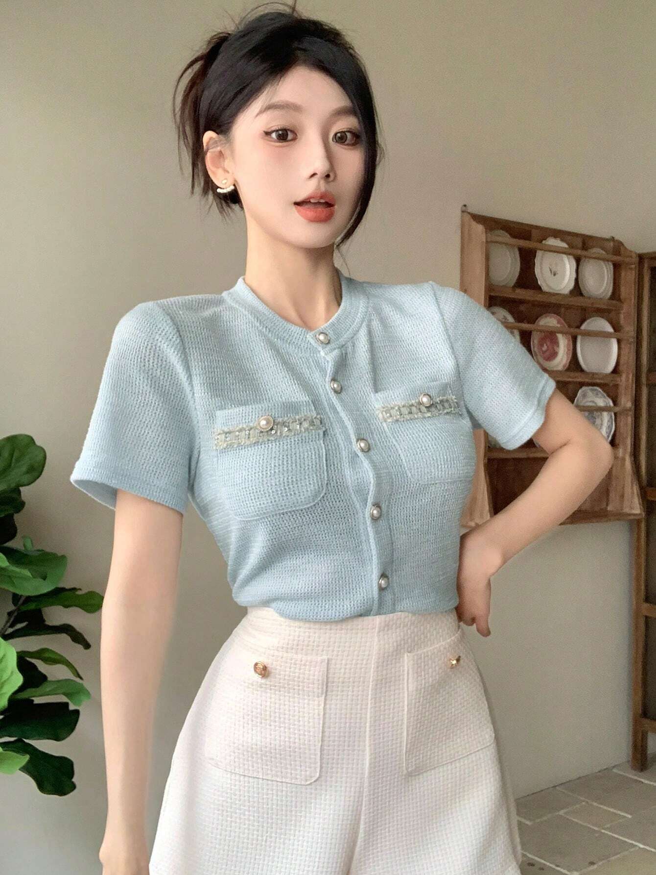 SHEIN DAZY Color-Block Pocket Tee