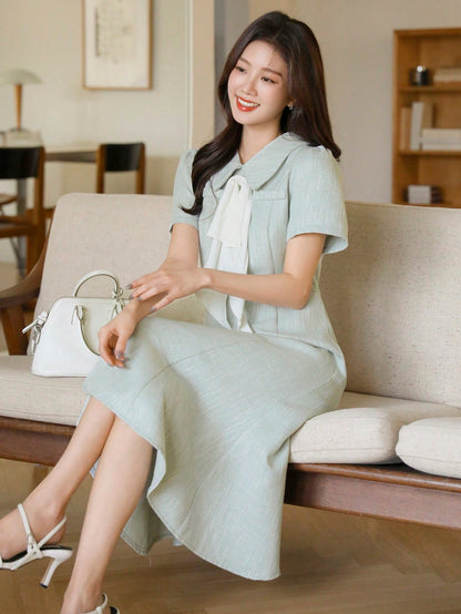 SHEIN DAZY Contrast Collar Fishtail Midi Dress