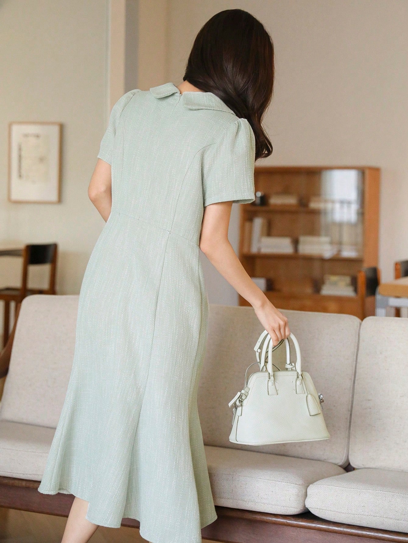 SHEIN DAZY Contrast Collar Fishtail Midi Dress