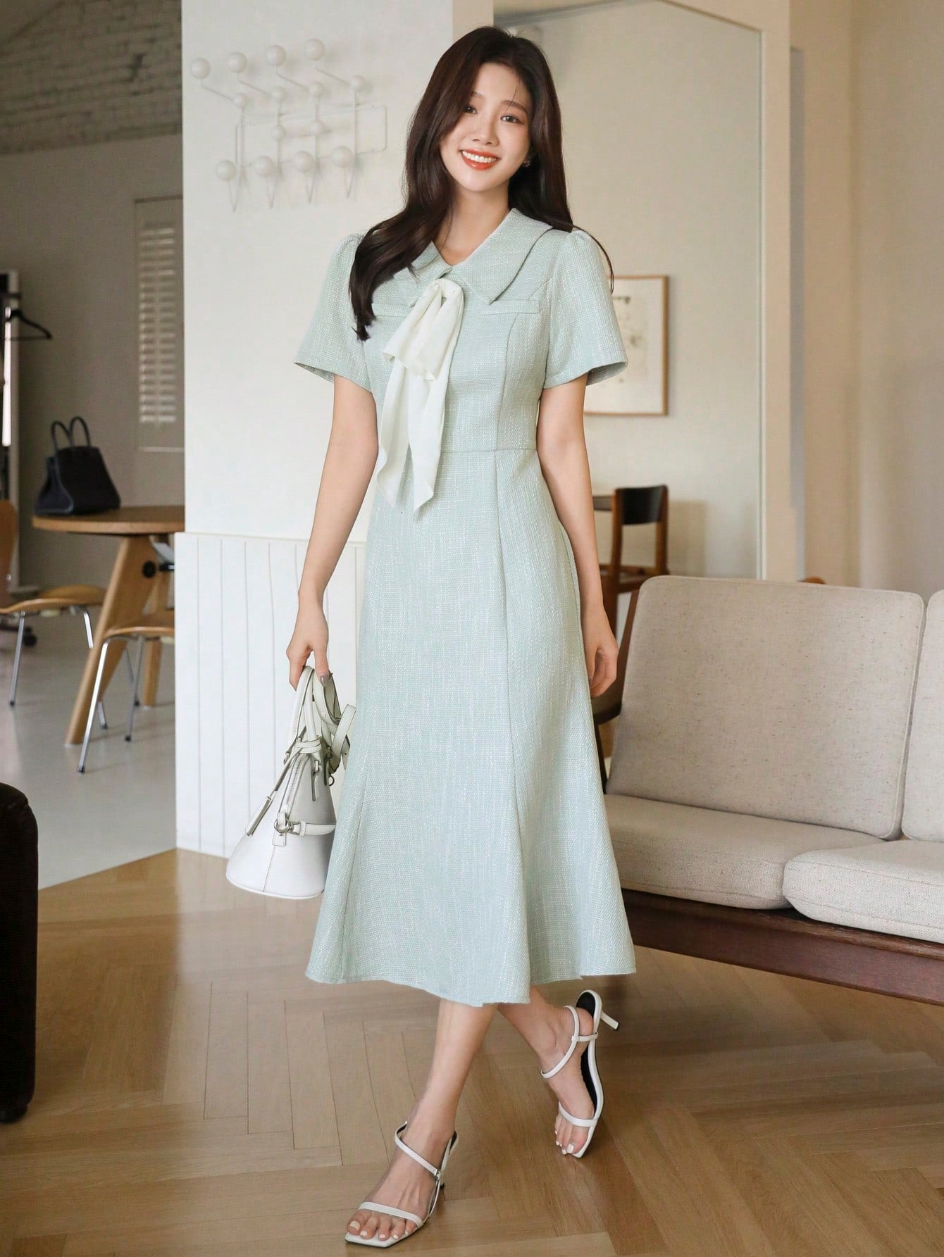 SHEIN DAZY Contrast Collar Fishtail Midi Dress