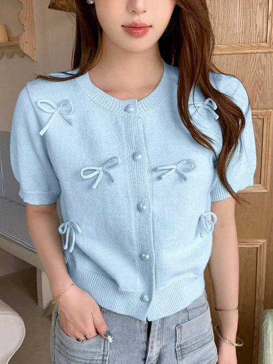 SHEIN DAZY Knit Bow Cardigan