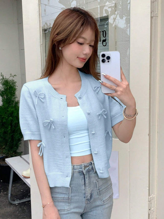 SHEIN DAZY Knit Bow Cardigan