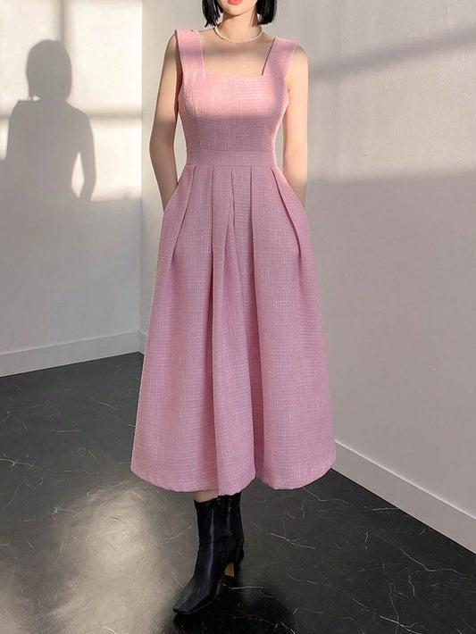 SHEIN DAZY Pink Pleated Detail Dress