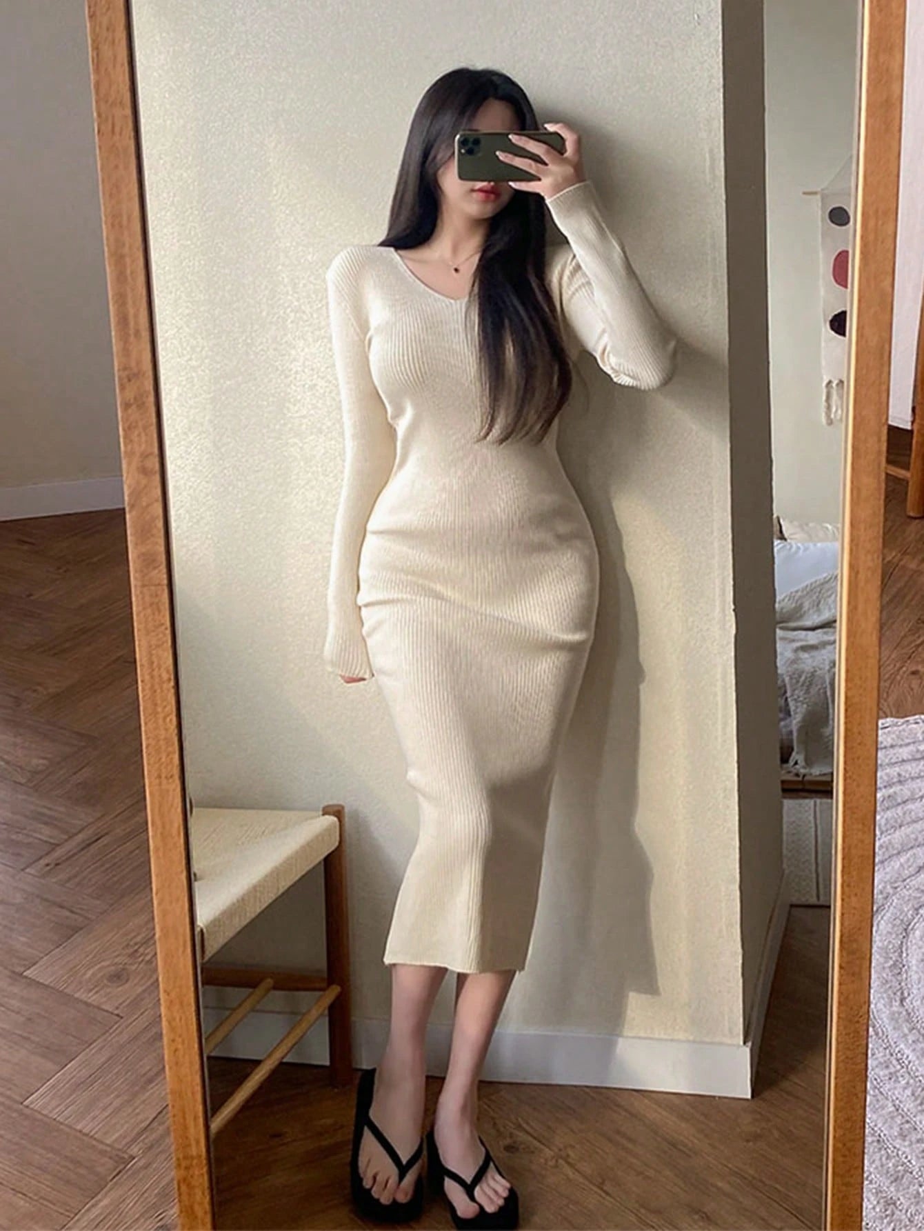 SHEIN DAZY Ribbed Knit Split-Back Sweater Dress