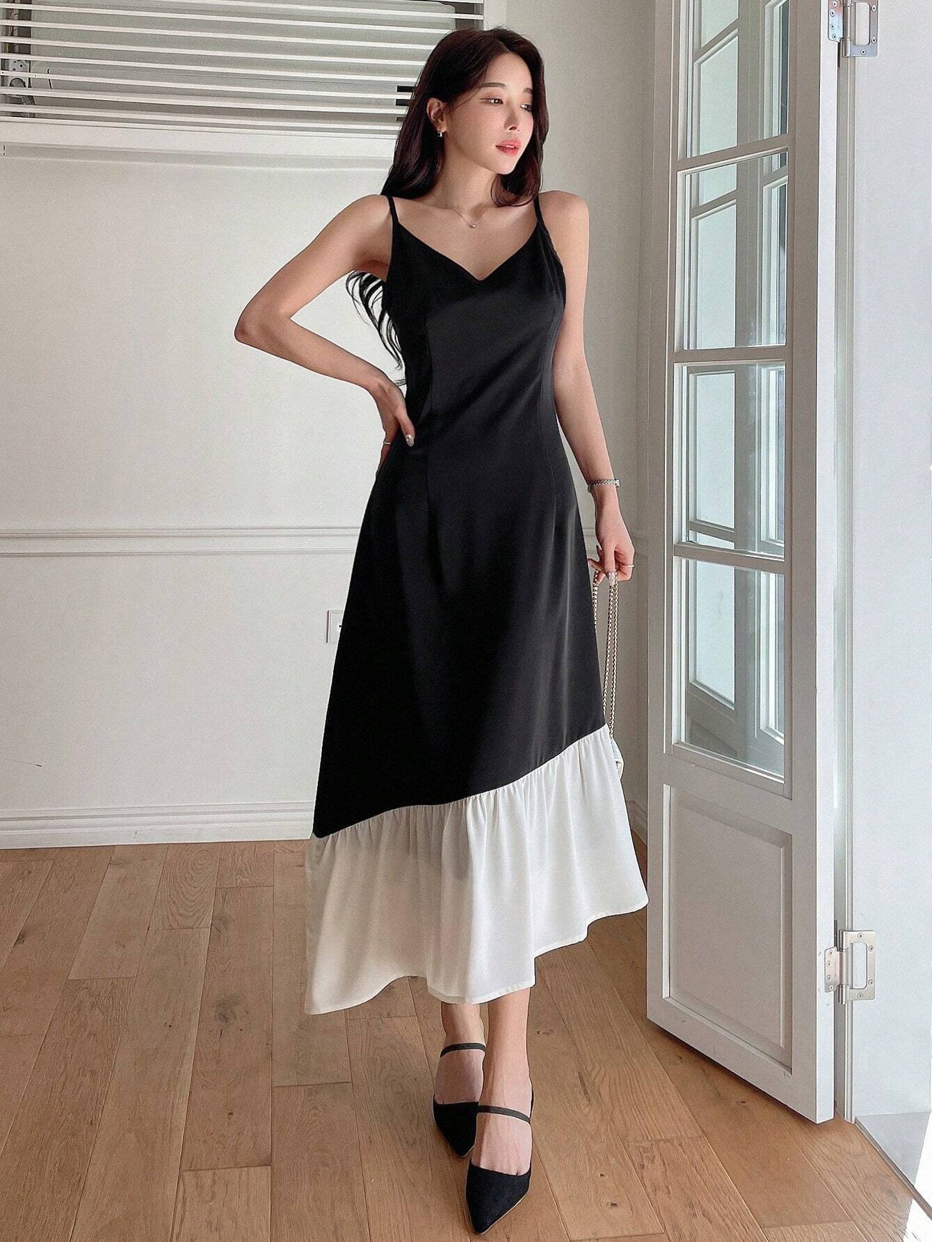 DAZY COLOR BLOCKING ASYMMETRICAL DRESS