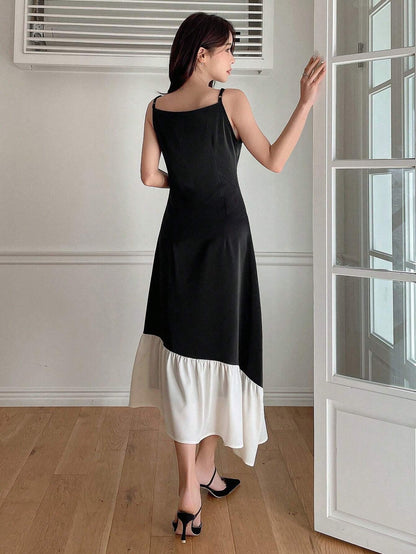 DAZY COLOR BLOCKING ASYMMETRICAL DRESS