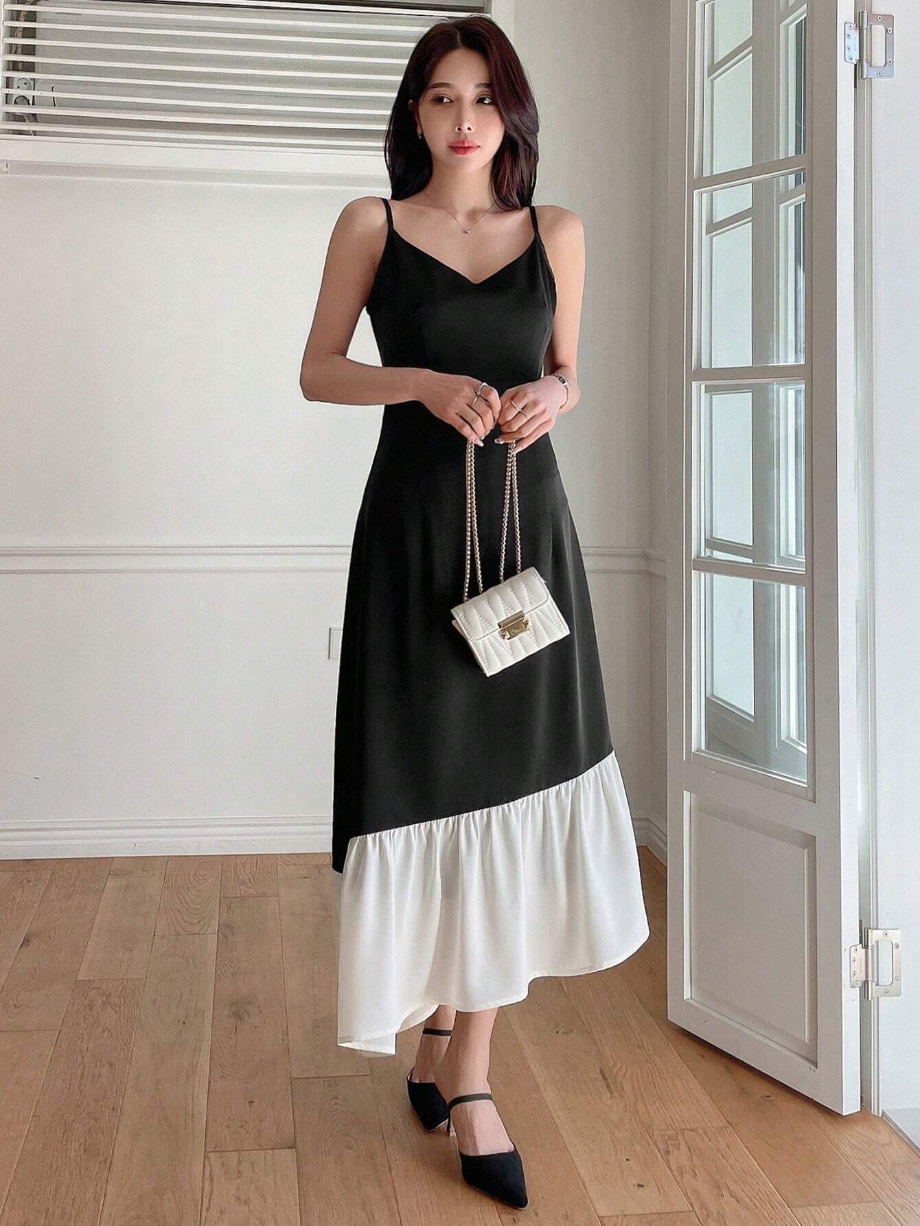 DAZY COLOR BLOCKING ASYMMETRICAL DRESS