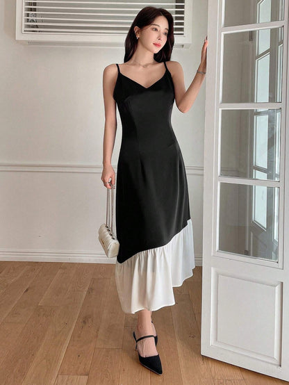 DAZY COLOR BLOCKING ASYMMETRICAL DRESS