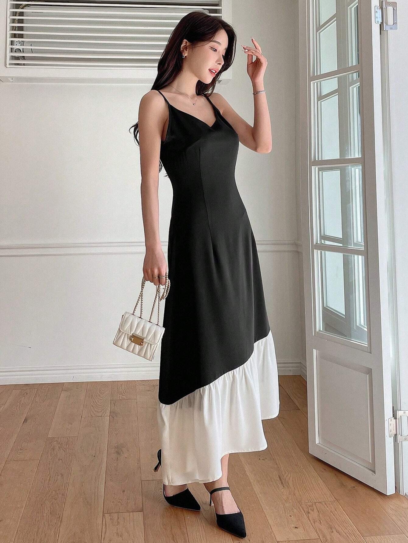 DAZY COLOR BLOCKING ASYMMETRICAL DRESS