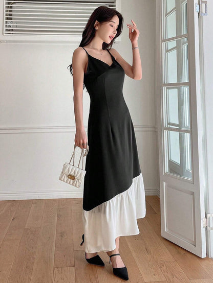 DAZY COLOR BLOCKING ASYMMETRICAL DRESS