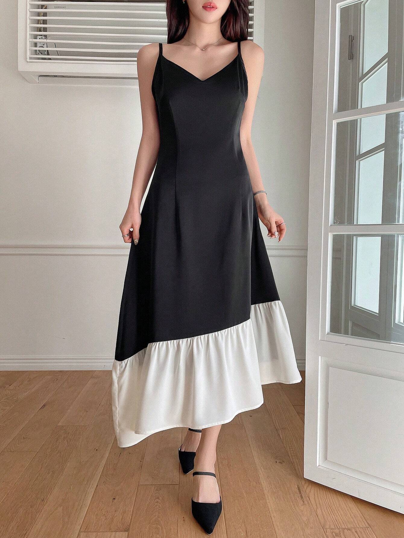 DAZY COLOR BLOCKING ASYMMETRICAL DRESS