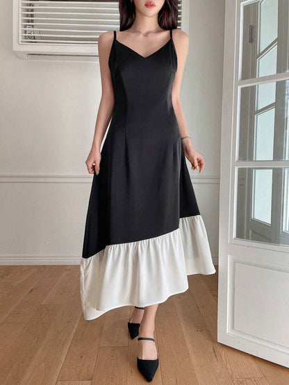 DAZY COLOR BLOCKING ASYMMETRICAL DRESS