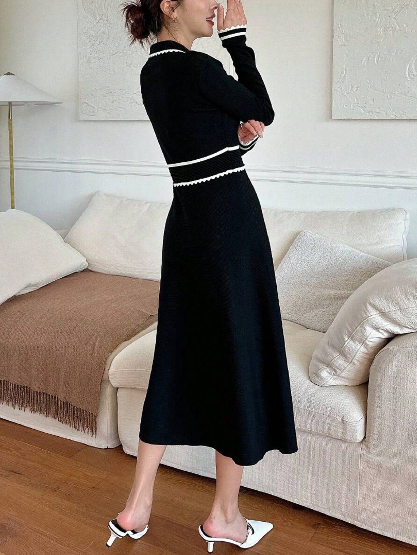 DAZY Colorblock Button Half-Placket Knit Sweater Dress