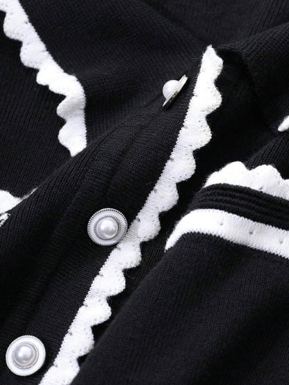 DAZY Colorblock Button Half-Placket Knit Sweater Dress