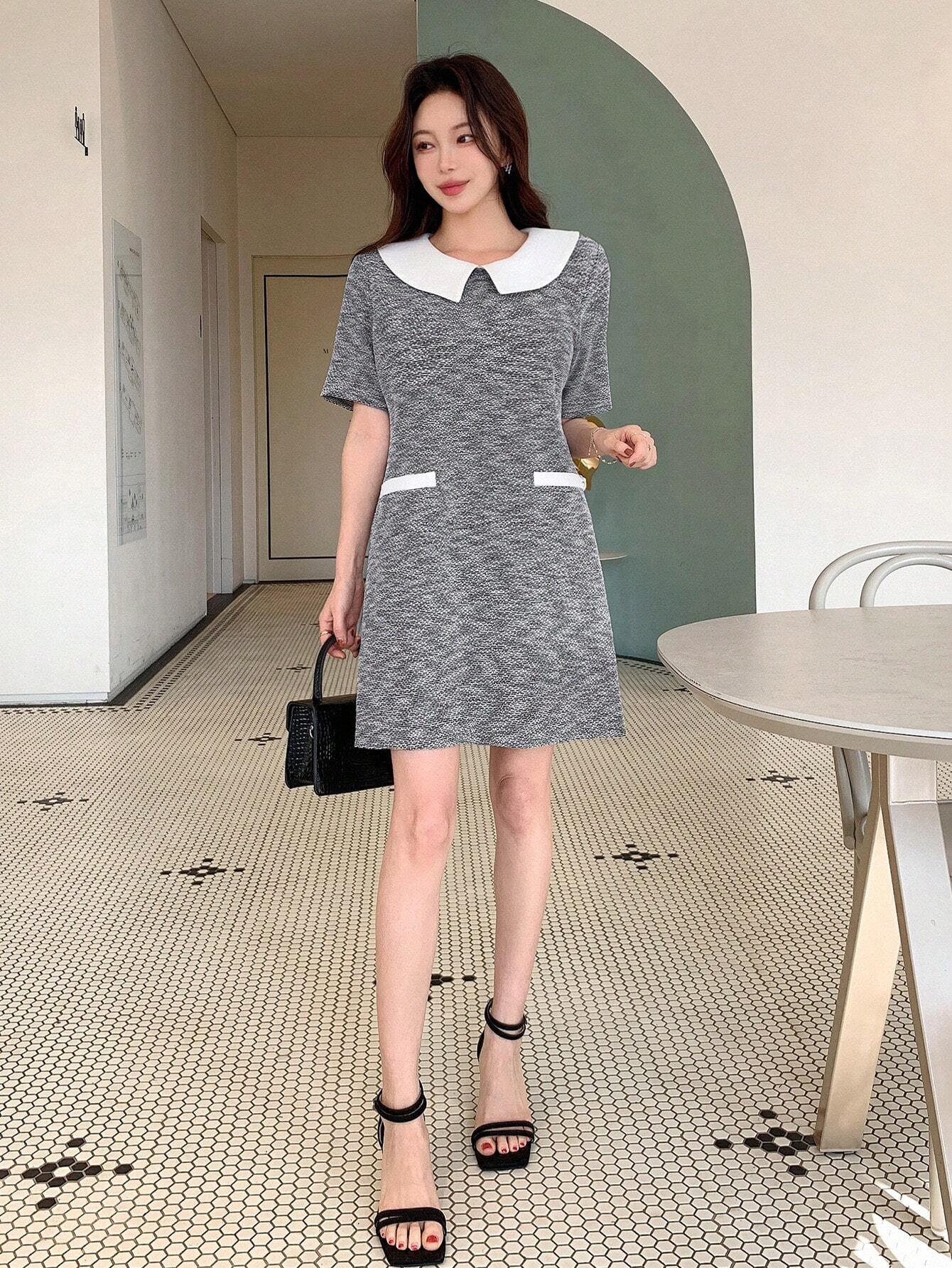DAZY - Contrast Color Peter Pan Collar Mini Dress