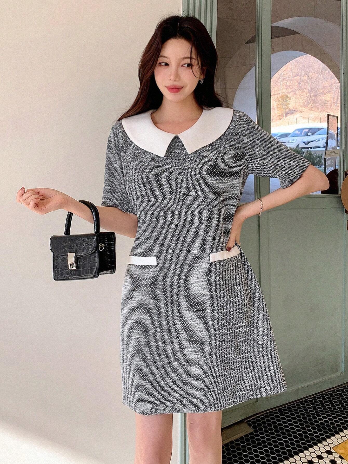 DAZY - Contrast Color Peter Pan Collar Mini Dress