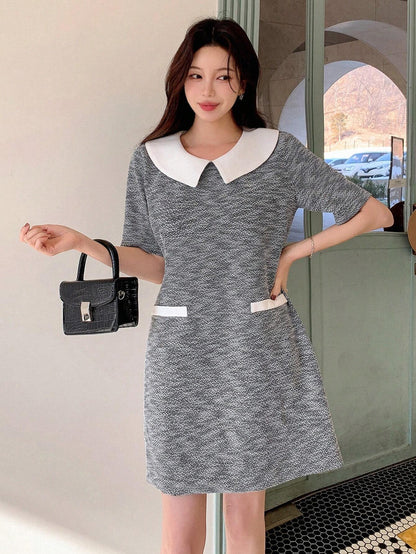 DAZY - Contrast Color Peter Pan Collar Mini Dress