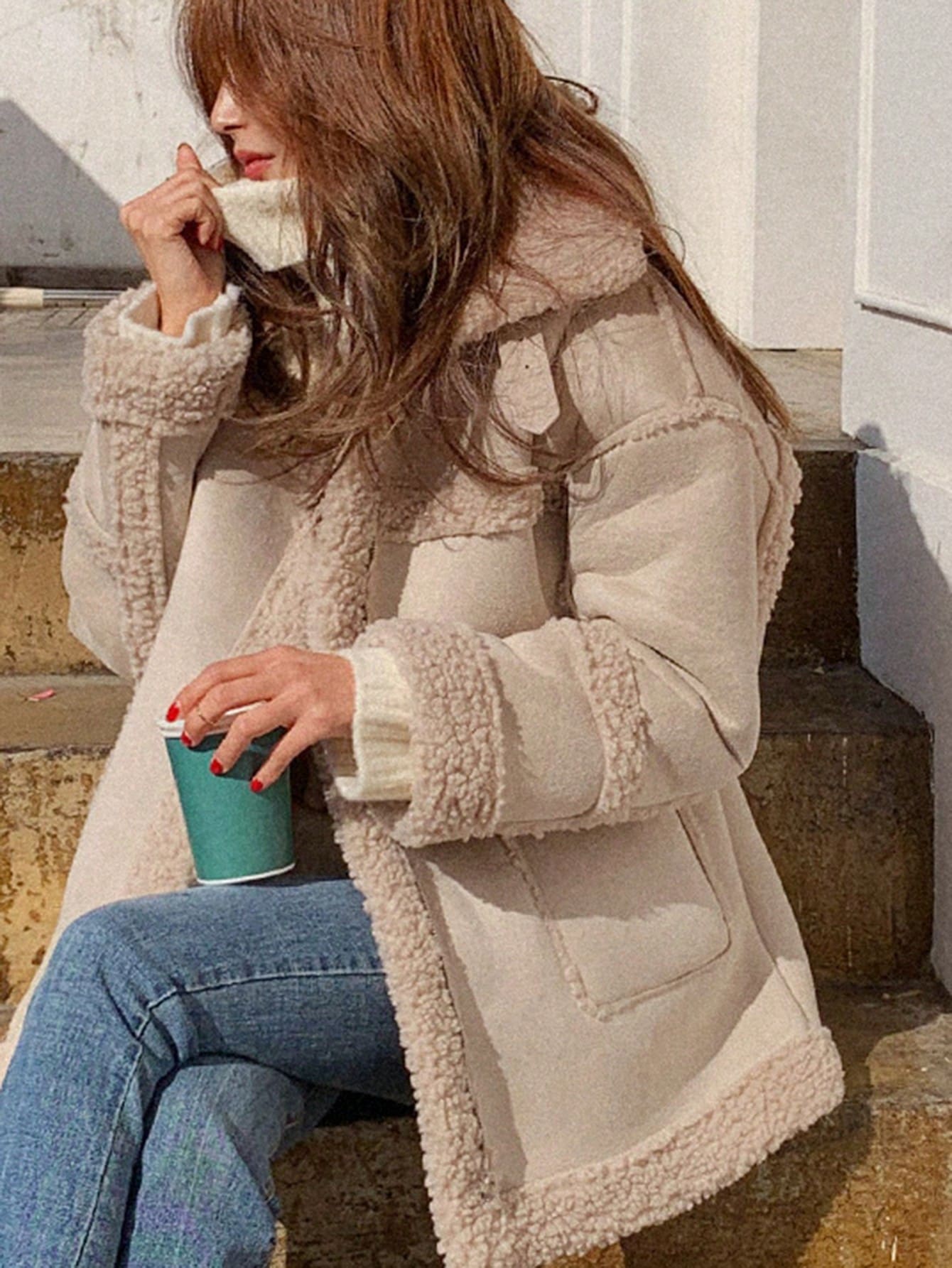 SHEIN DAZY Teddy Lined Winter Padded Coat