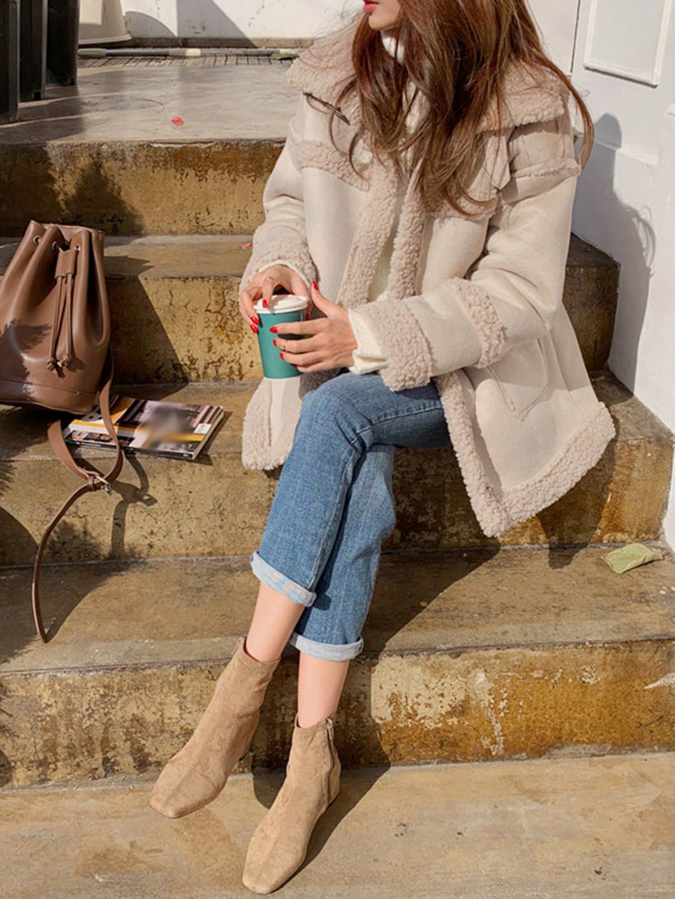 SHEIN DAZY Teddy Lined Winter Padded Coat