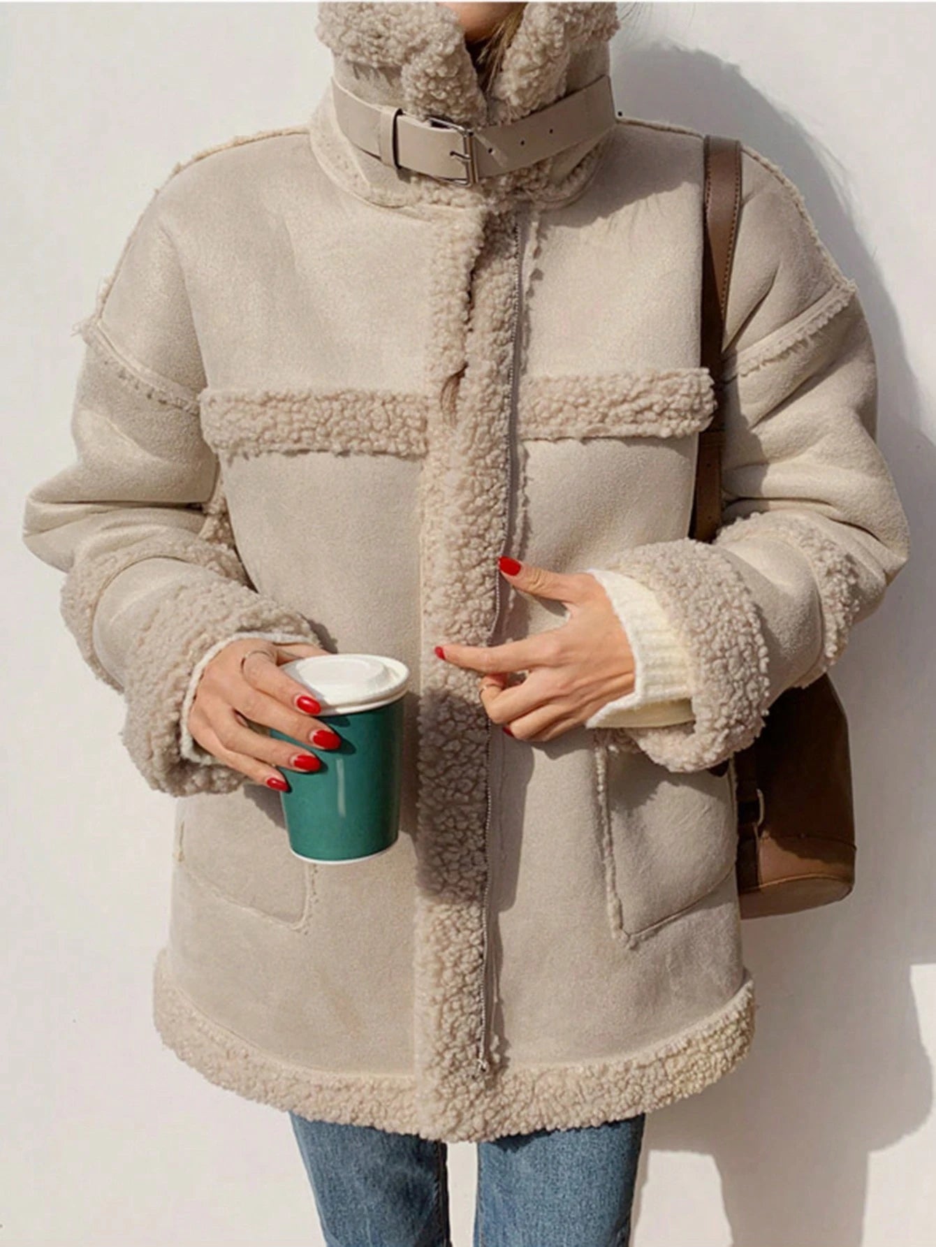 SHEIN DAZY Teddy Lined Winter Padded Coat