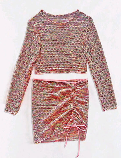SHEIN SXY Space Dye Drawstring Cover-Up Set – Pink