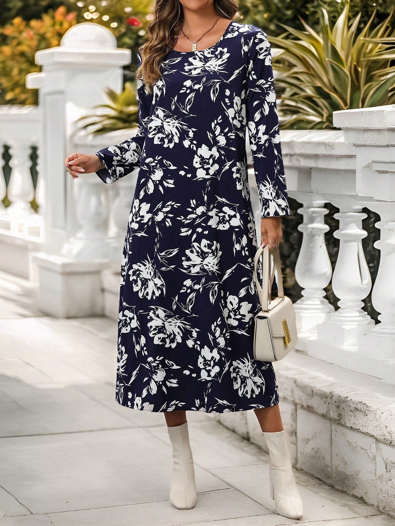 Shein Long Sleeve Floral Dress