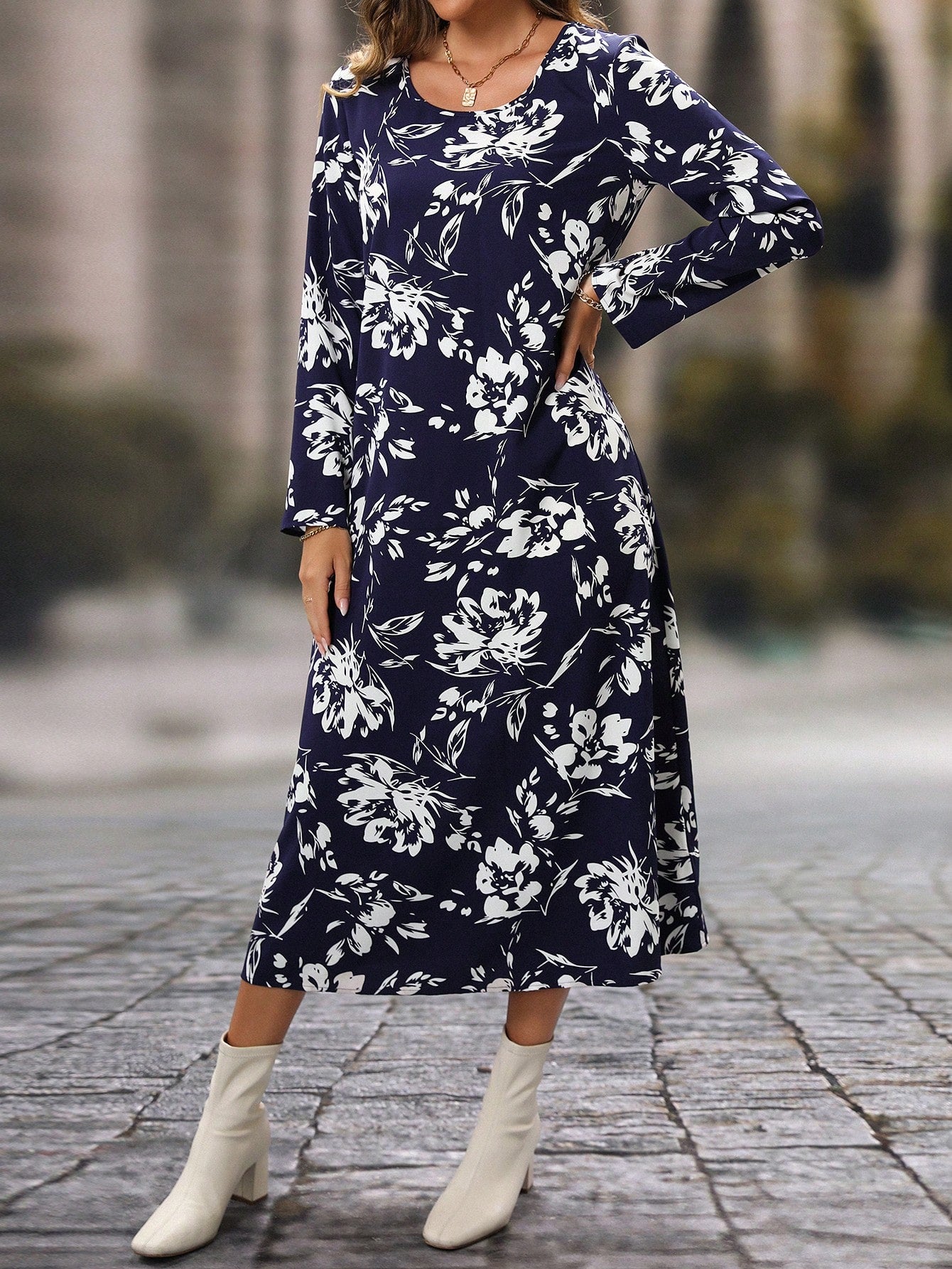 Shein Long Sleeve Floral Dress