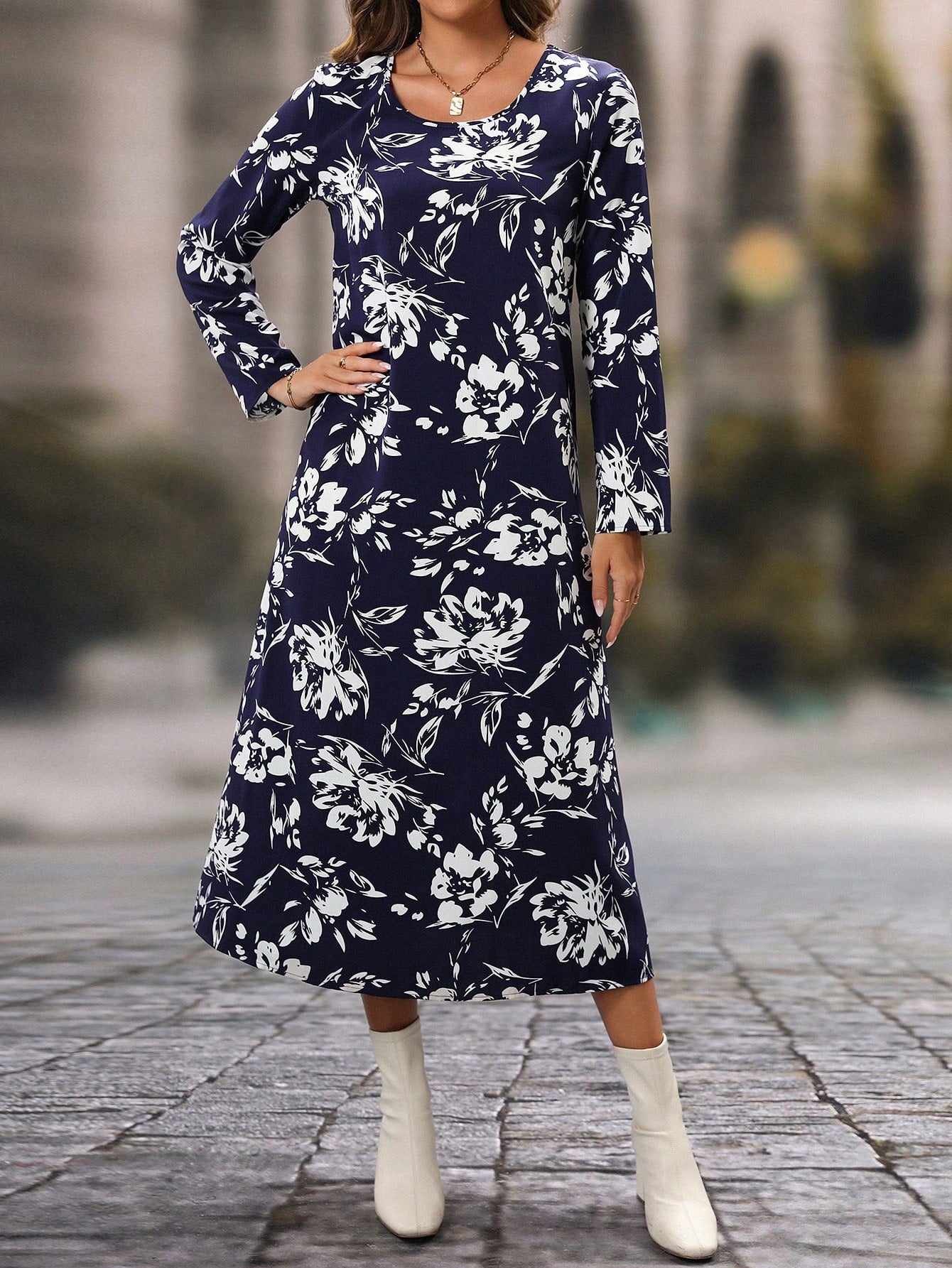 Shein Long Sleeve Floral Dress