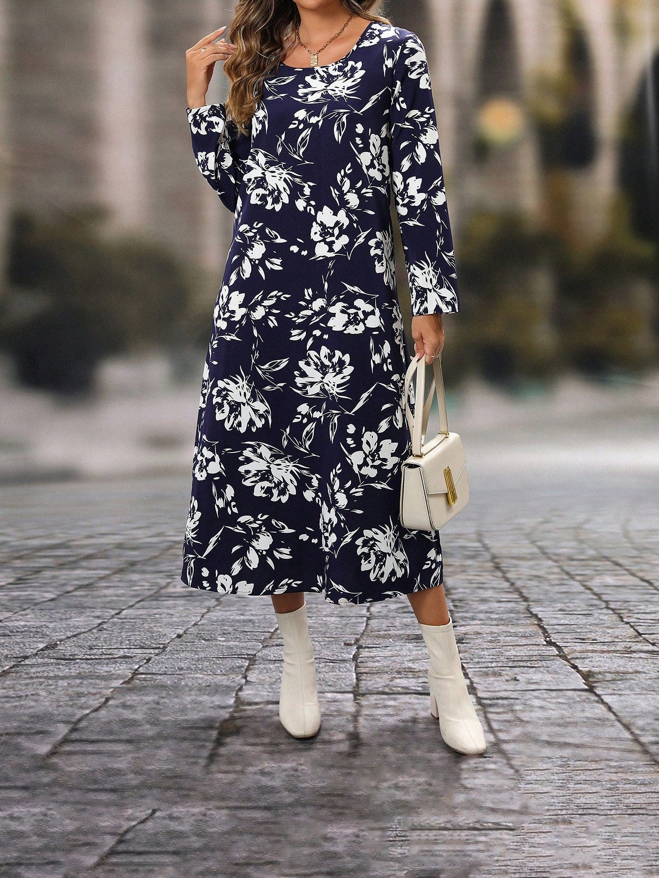 Shein Long Sleeve Floral Dress