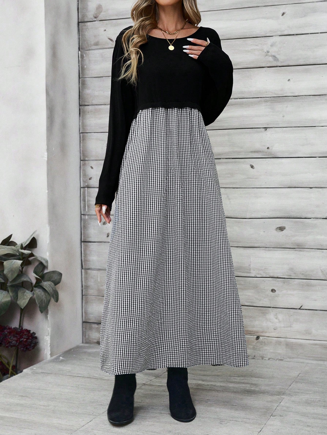 Shein Plaid Patchwork Casual Dress