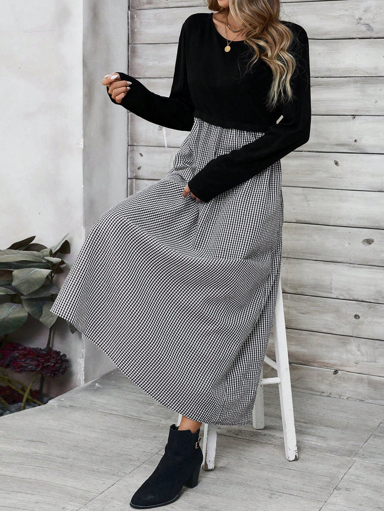 Shein Plaid Patchwork Casual Dress