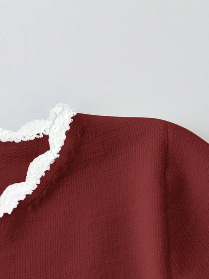 Elenzga Colorblock Crochet Knit Sweater Dress