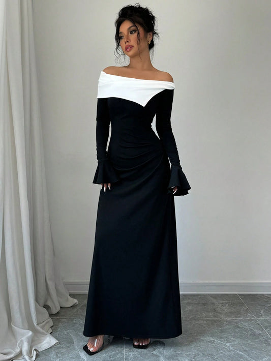 Elenzga Off-Shoulder Maxi Evening Dress