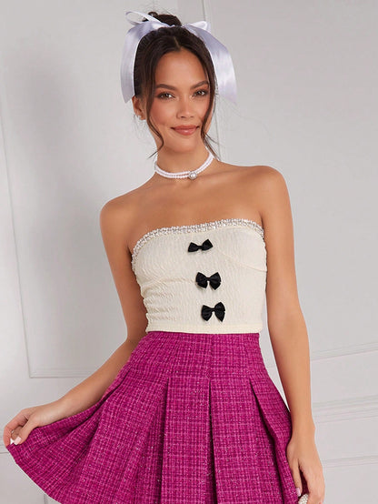 Shein Pearl Bow Tube Top