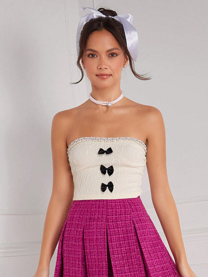 Shein Pearl Bow Tube Top