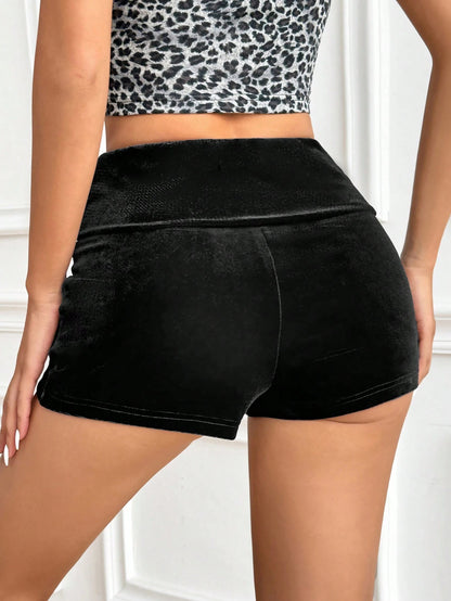 Flirla Ladies' Velvet Shorts With Metal Chain Decoration