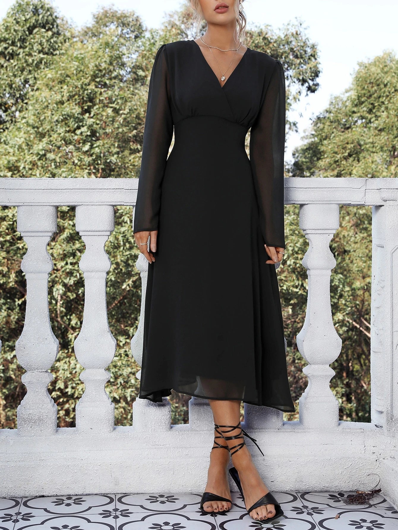 THE SOFT V-NECK A-LINE MIDI DRESS