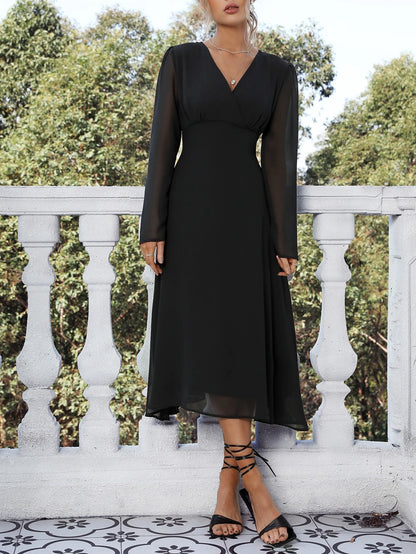 THE SOFT V-NECK A-LINE MIDI DRESS