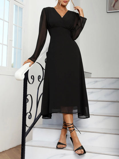 THE SOFT V-NECK A-LINE MIDI DRESS
