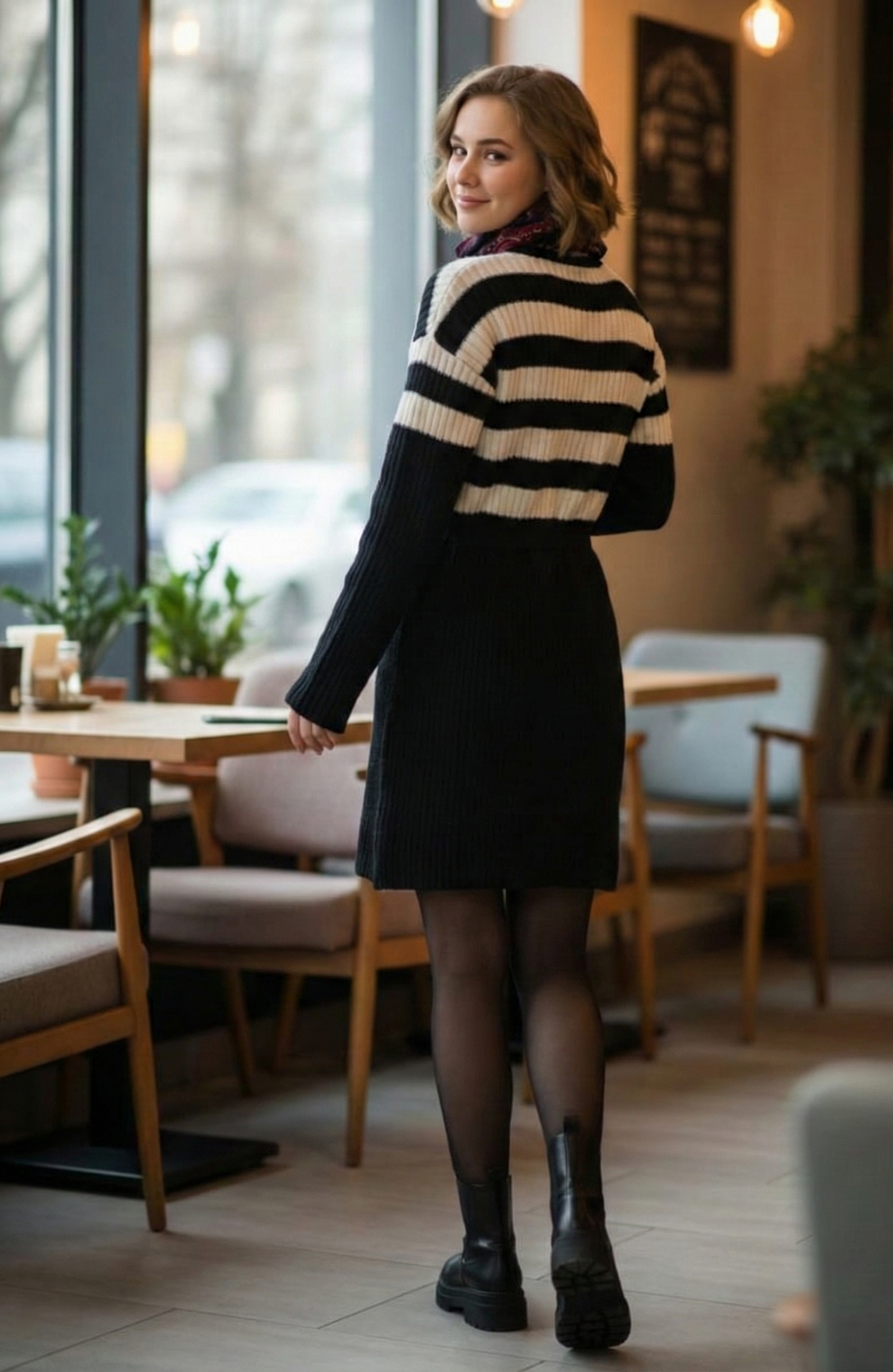 SHEIN LUNE Striped Rib-Knit Sweater Dress