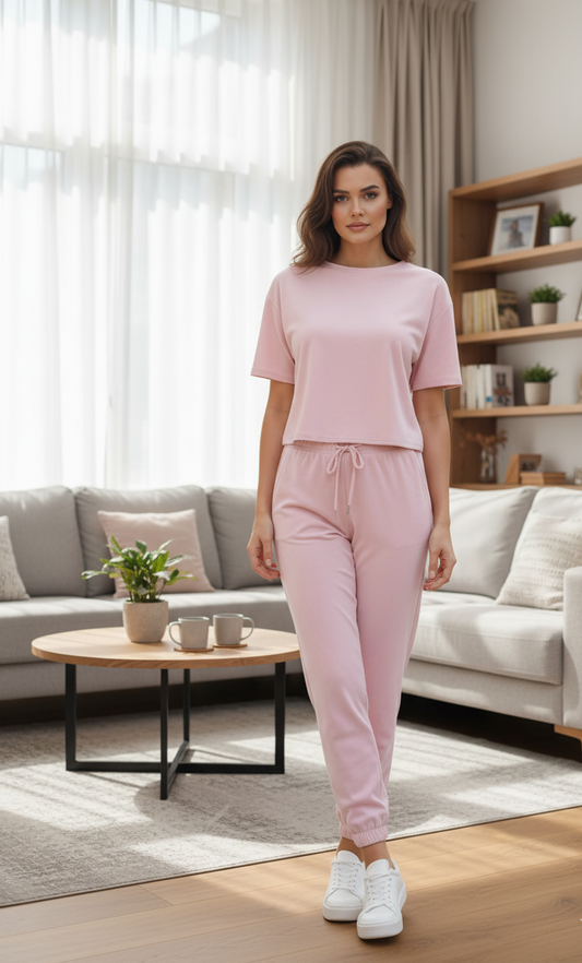 SHEIN Letter Graphic Tee & Jogger Set – Pink Edition