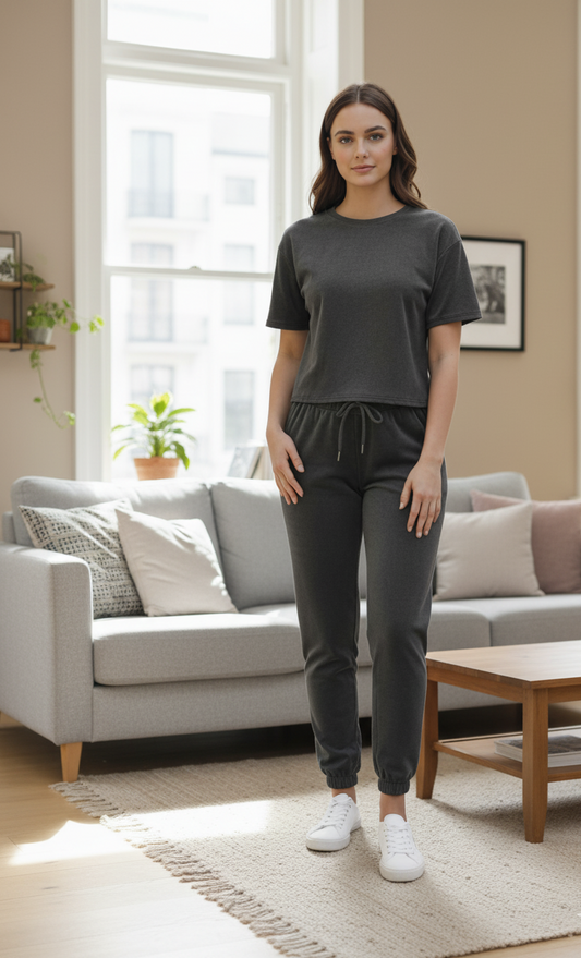 SHEIN Letter Graphic Tee & Jogger Set – Dark Gray Edition