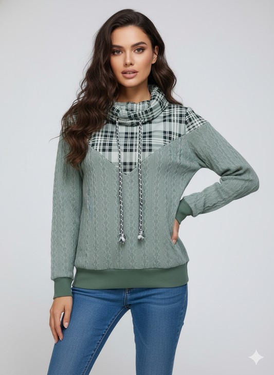 JFN Plaid Turtleneck Casual Sweatshirt