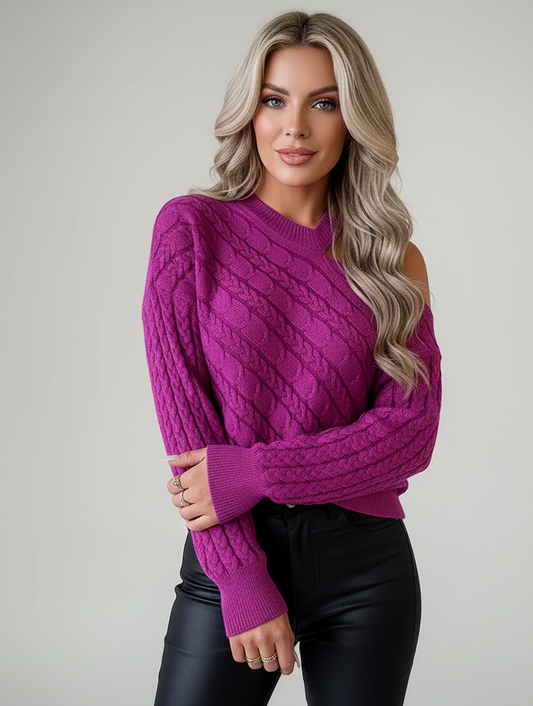 Cable Knit Off-Shoulder Sweater