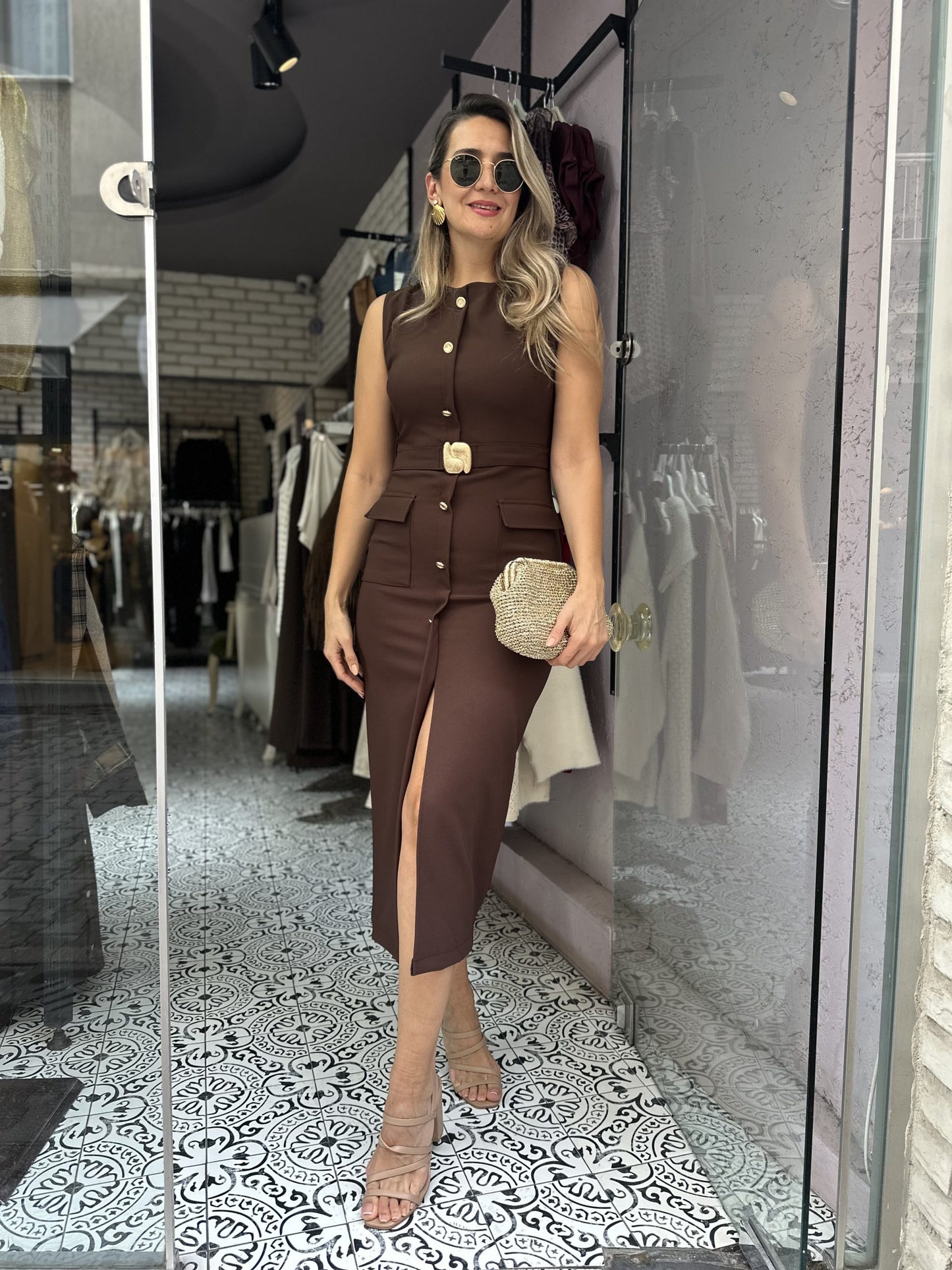 THE CHOCOLATE SIGNATURE BELTED MIDI DRESS