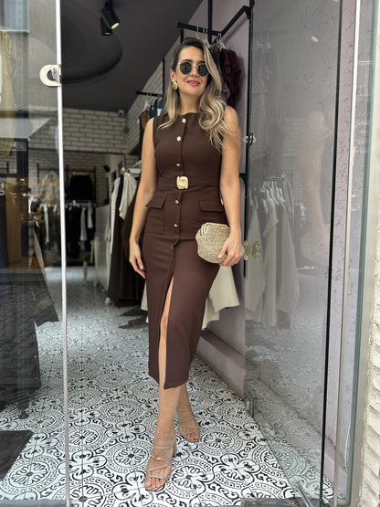 THE CHOCOLATE SIGNATURE BELTED MIDI DRESS